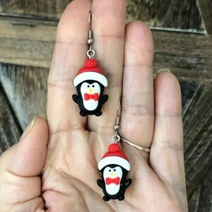 3 for $25/ Penguins in Beanies Handmade Clay Polymer Drop Earrings NWT